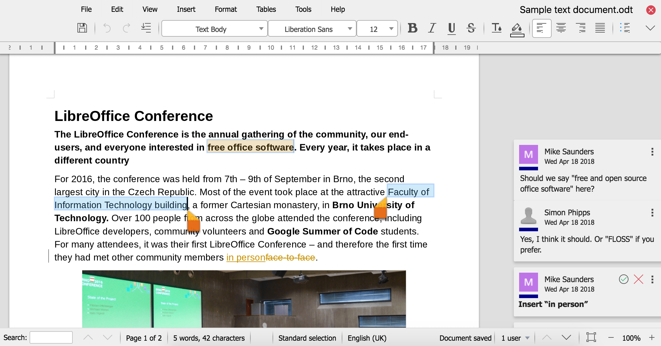 Snímka obrazovky programu LibreOffice Online Writer